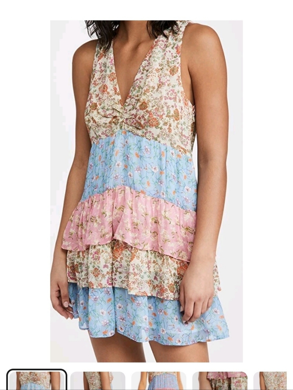 Ramy Brook Tiered Floral Print Dress "Gigi" Minidress Size 12/14 Pink Blue Fairy